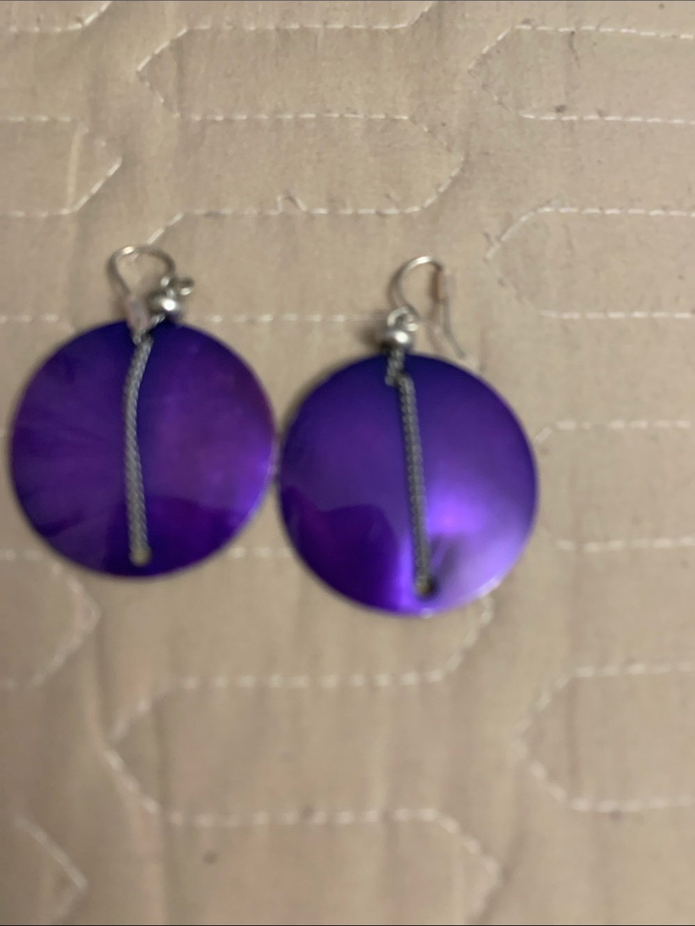 Vibrant Purple Disc Drop Earrings with Silver Chain
